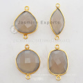 Vermeil Natural Beautiful Gray Chalcedony Gemstone Bezel Connectors